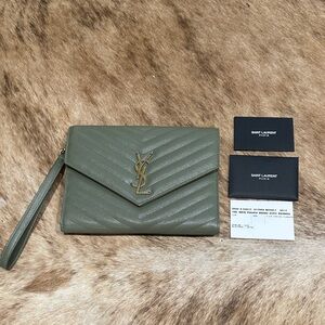 Saint Laurent Khaki Envelope Clutch